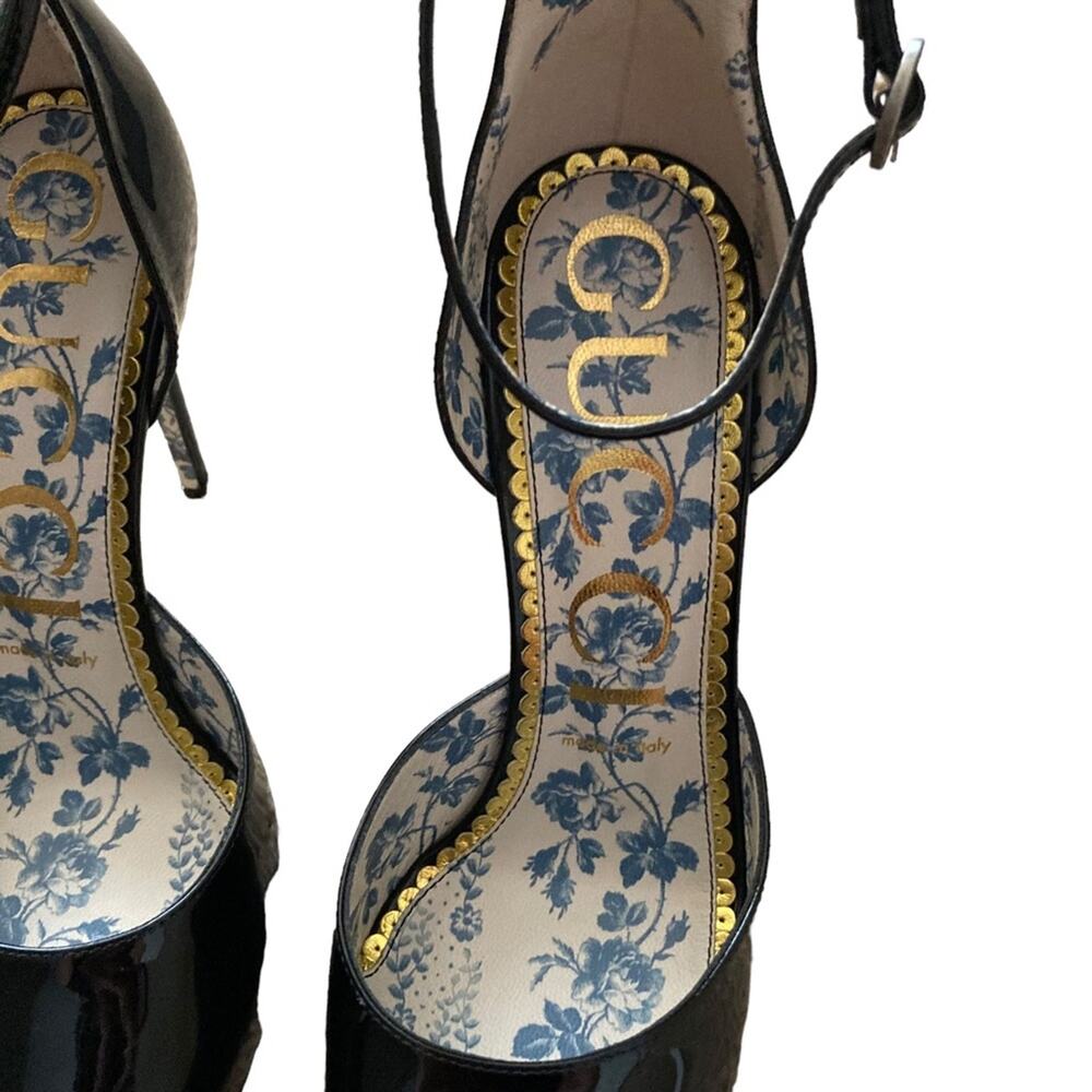 Gucci Daisy Black Patent Leather Ankle Strap Heels Size 39 - Picture 8 of 14